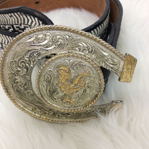 Mexican Leather Belt Western Silver Tone Horseshoe - Picture 2 of 8